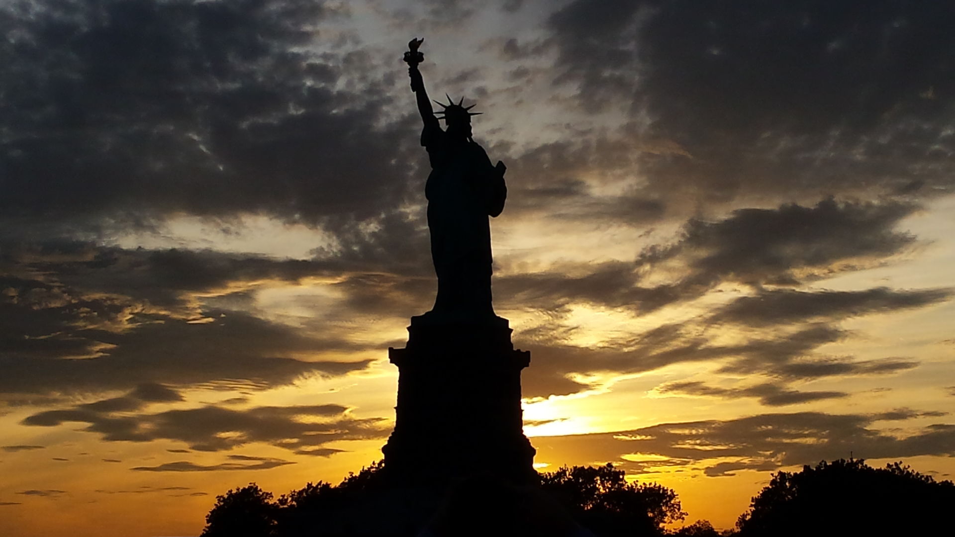 Lady Liberty at sunset